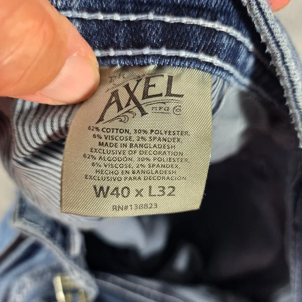 Axel Slim Boot Blue Jeans Mens 40x32 Medium Wash Embroidered Flap Pocket Stretch